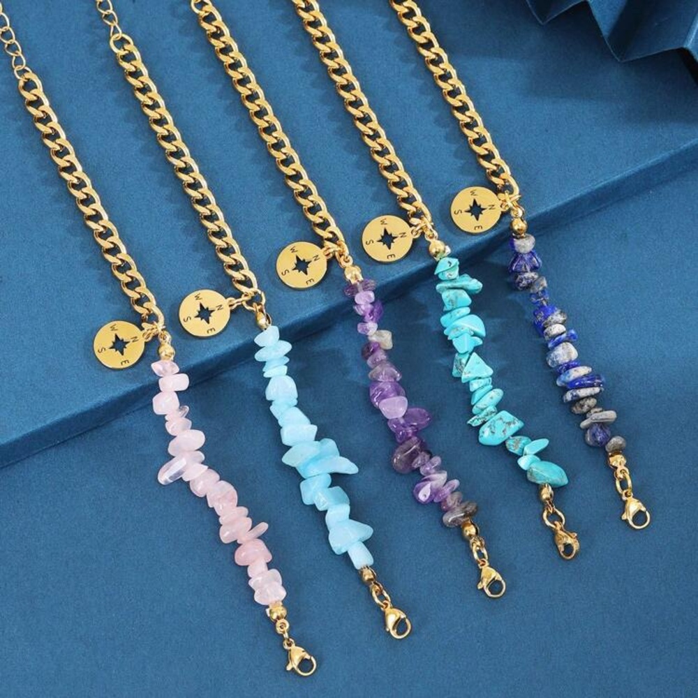 Compass Rose Quarts, Amethyst, Turquoise, Sodalite Stainless Steel Gold Bracelet